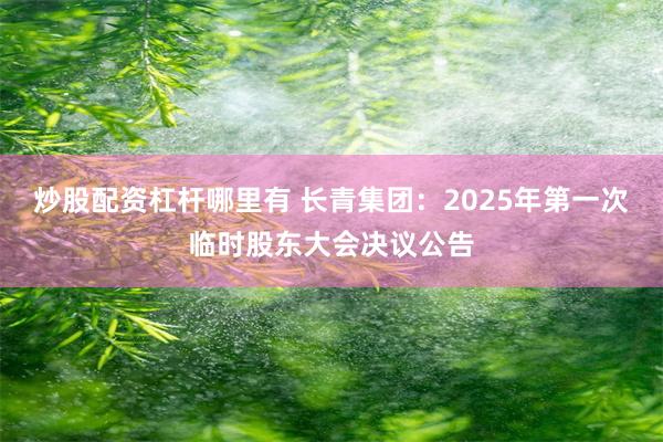 炒股配资杠杆哪里有 长青集团：2025年第一次临时股东大会决议公告