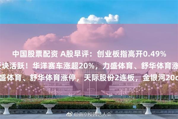 中国股票配资 A股早评：创业板指高开0.49%，体育产业、固态电池板块活跃！华洋赛车涨超20%，力盛体育、舒华体育涨停，天际股份2连板，金银河20cm涨停