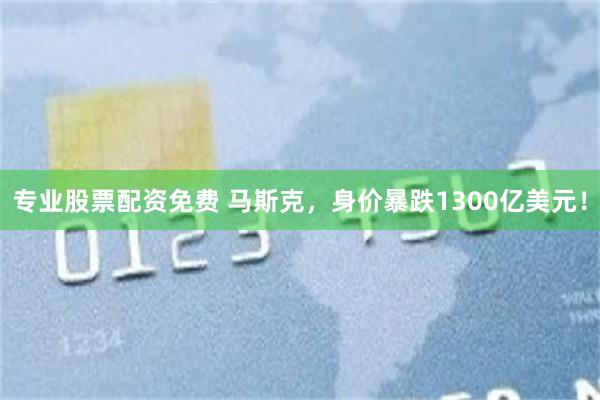 专业股票配资免费 马斯克，身价暴跌1300亿美元！